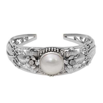 Alternate image for Floral Cultured Pearl Cuff Bracelet and 925 Silver from Bali Moonlight Vines