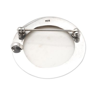 Alternate image for 925 Silver Brooch Pin and Pendant with Carved Flower Accent Classic Balinese