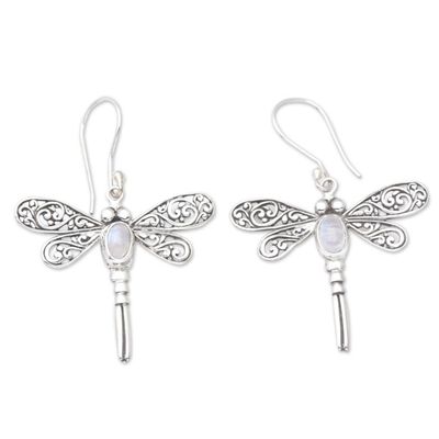Alternate image for Rainbow Moonstone Dragonfly Dangle Earrings from Bali Harmony Prophecy