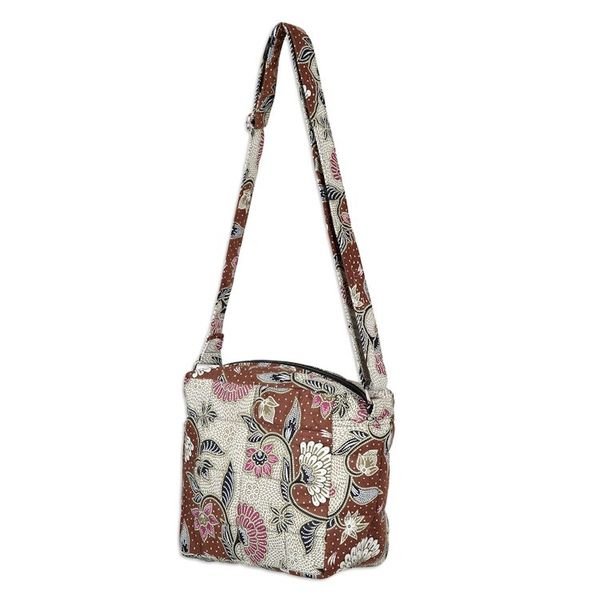 Alternate image for Handcrafted Cotton Sling with Floral Batik Pattern in Brown Jogjakarta Vibes