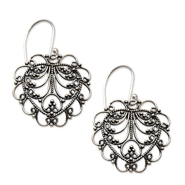 Alternate image for Hand Made Sterling Silver Heart Earrings Valentine Vine