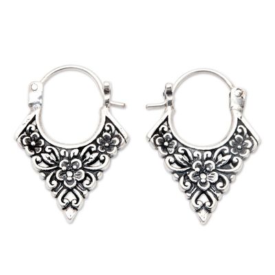 Alternate image for Floral Pointed Sterling Silver Hoop Earrings from Bali Floral Points
