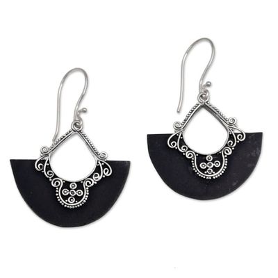 Alternate image for Sterling Silver and Lava Stone Fan Earrings from Bali Bali Fans