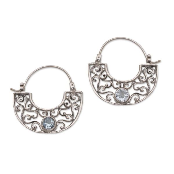 Alternate image for Handcrafted Sterling Silver and Blue Topaz Earrings Blue Jasmine