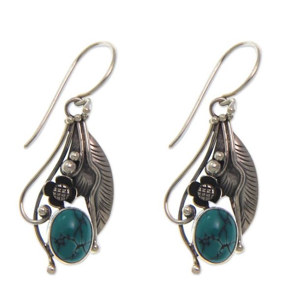 Alternate image for Reconstituted Turquoise and Sterling Silver Earrings Blue Beauty