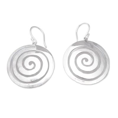 Alternate image for High Polished Spiral Round Sterling Silver Dangle Earrings Hypnotic Lollipop