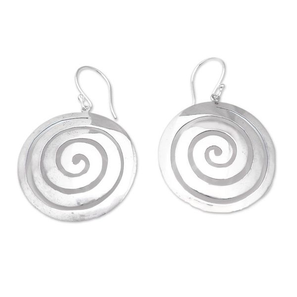 Alternate image for High Polished Spiral Round Sterling Silver Dangle Earrings Hypnotic Lollipop