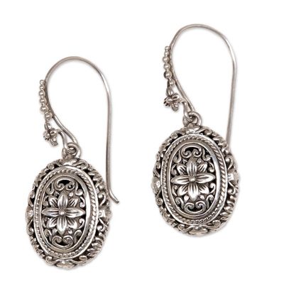 Alternate image for Indonesian Sterling Silver Dangle Earrings Pura Lotus