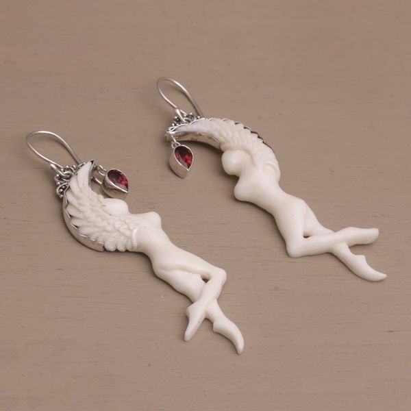 Alternate image for Garnet and Bone Angel Dangle Earrings from Bali Dancing Angels