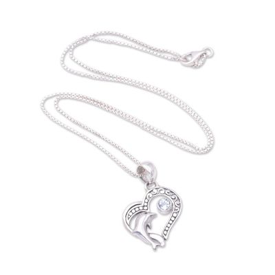 Alternate image for Balinese Blue Topaz Sterling Silver Dolphin Pendant Necklace Lovina Vibes in Blue
