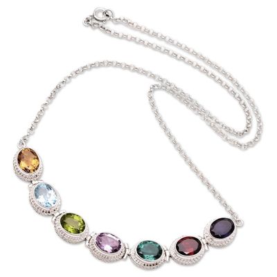 Alternate image for Sterling Silver Birthstone Pendant Necklace Ice Rainbow