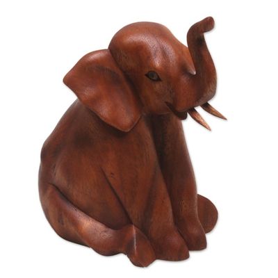 Alternate image for Hand Carved Suar Wood Baby Elephant Sculpture Elephant Child