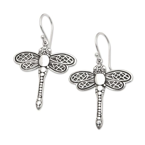 Alternate image for Dragonfly-Themed Sterling Silver Dangle Earrings from Bali Euphoric Flight