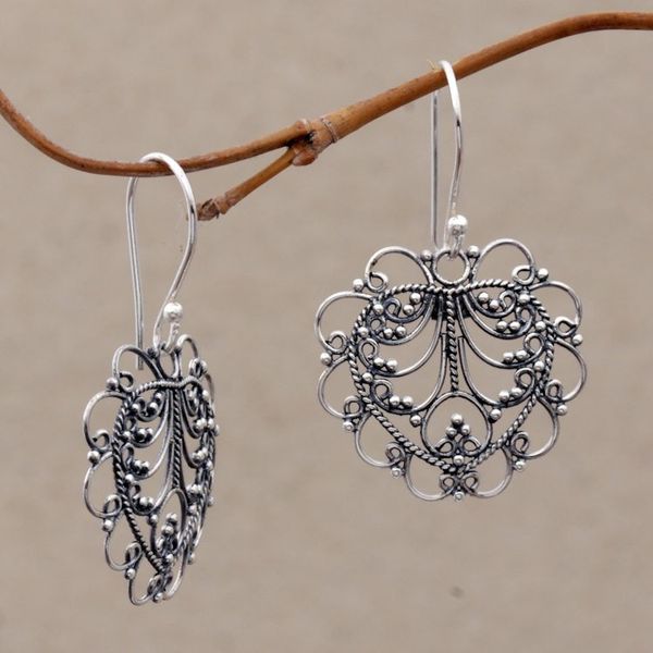 Alternate image for Hand Made Sterling Silver Heart Earrings Valentine Vine