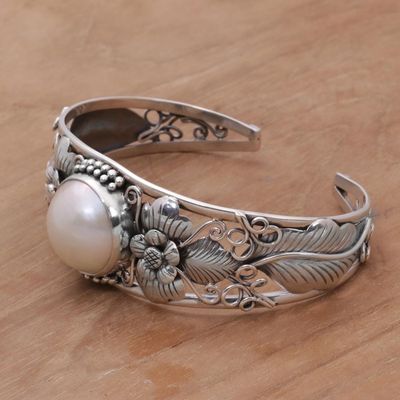 Alternate image for Floral Cultured Pearl Cuff Bracelet and 925 Silver from Bali Moonlight Vines