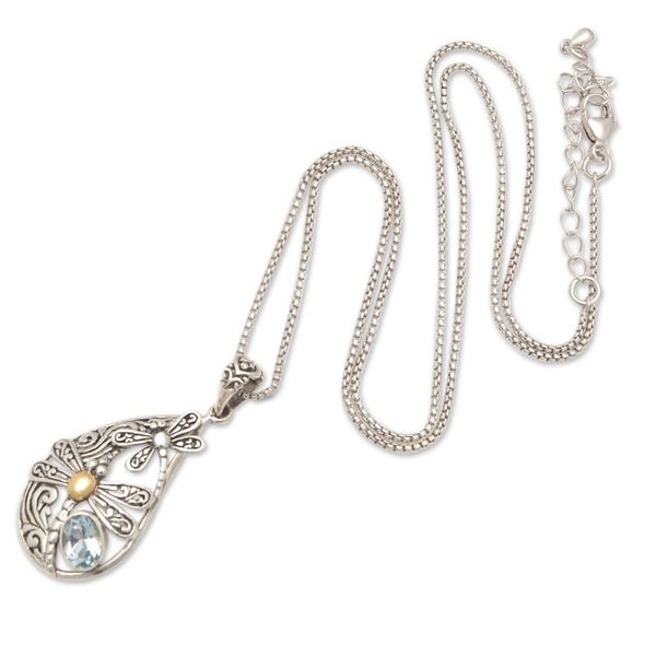 Alternate image for 18k Gold-Accented Dragonfly Pendant Necklace with Blue Topaz Loyal Transformation