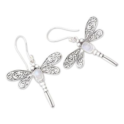 Alternate image for Rainbow Moonstone Dragonfly Dangle Earrings from Bali Harmony Prophecy