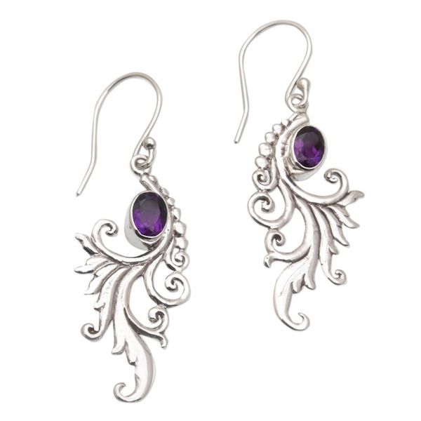 Alternate image for Amethyst and Sterling Silver Dangle Earrings from Bali By the Wind
