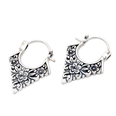 Alternate image for Floral Pointed Sterling Silver Hoop Earrings from Bali Floral Points