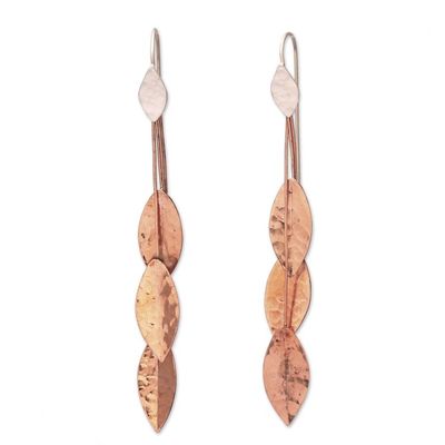 Alternate image for Hammered Sterling Silver and Copper Dangle Earrings Summer Glisten