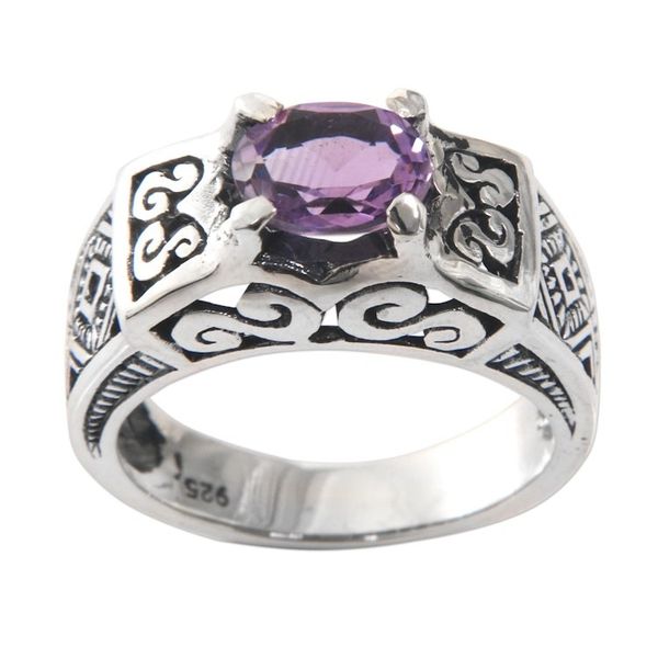 Alternate image for Amethyst Cocktail Ring in Sterling Silver with Openwork Noble Princess