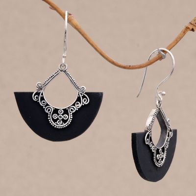 Alternate image for Sterling Silver and Lava Stone Fan Earrings from Bali Bali Fans