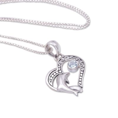 Alternate image for Balinese Blue Topaz Sterling Silver Dolphin Pendant Necklace Lovina Vibes in Blue