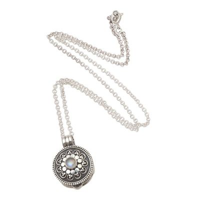 Alternate image for Rainbow Moonstone and Sterling Silver Locket Necklace Secret Stone