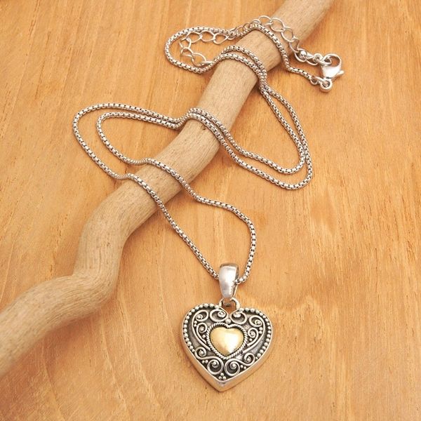 Alternate image for 18k Gold-Accented Heart-Shaped Pendant Necklace from Bali First Passion