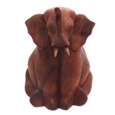 Alternate image for Hand Carved Suar Wood Baby Elephant Sculpture Elephant Child