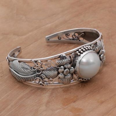 Alternate image for Floral Cultured Pearl Cuff Bracelet and 925 Silver from Bali Moonlight Vines