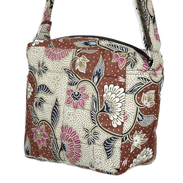 Alternate image for Handcrafted Cotton Sling with Floral Batik Pattern in Brown Jogjakarta Vibes