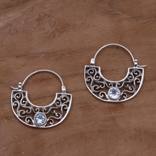 Alternate image for Handcrafted Sterling Silver and Blue Topaz Earrings Blue Jasmine