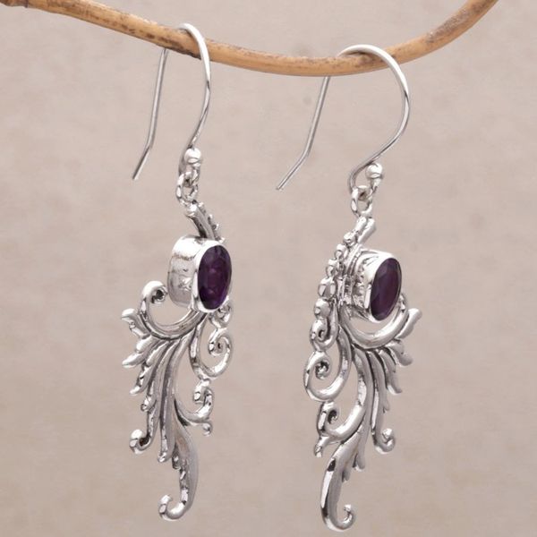 Alternate image for Amethyst and Sterling Silver Dangle Earrings from Bali By the Wind