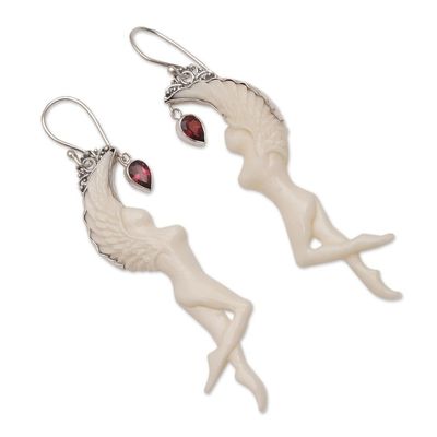 Alternate image for Garnet and Bone Angel Dangle Earrings from Bali Dancing Angels