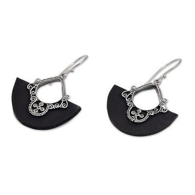Alternate image for Sterling Silver and Lava Stone Fan Earrings from Bali Bali Fans