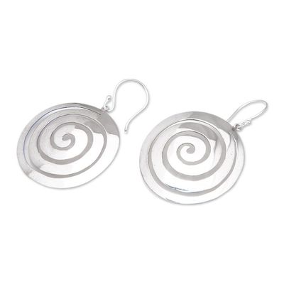Alternate image for High Polished Spiral Round Sterling Silver Dangle Earrings Hypnotic Lollipop