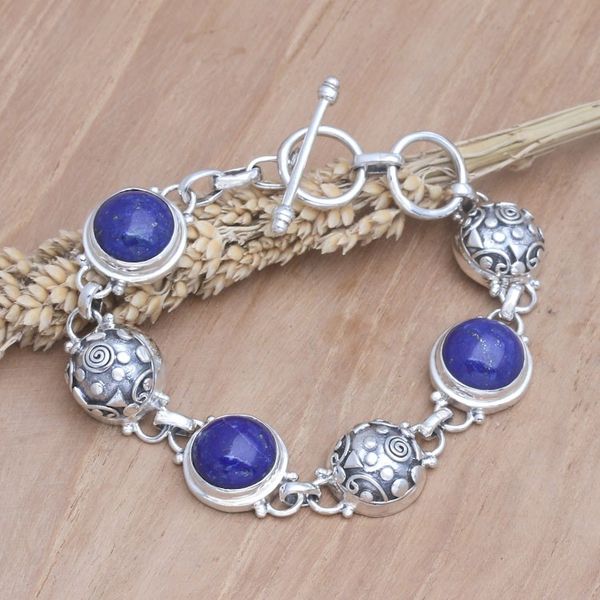 Alternate image for Lapis Lazuli Sterling Silver Link Bracelet Tortoise Shells