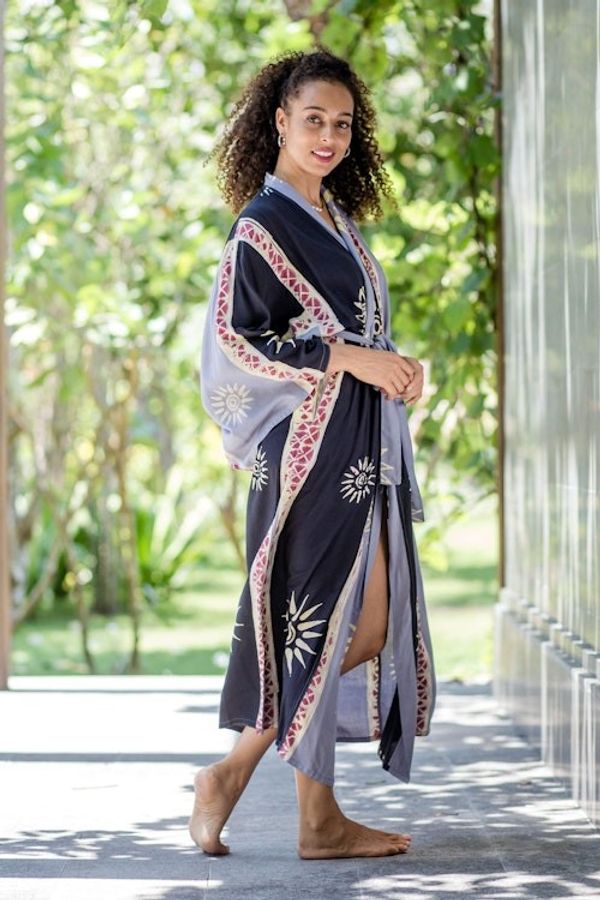 Alternate image for Belted Batik Rayon Robe from Bali Chakra Burst