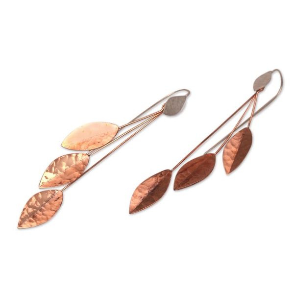 Alternate image for Hammered Sterling Silver and Copper Dangle Earrings Summer Glisten