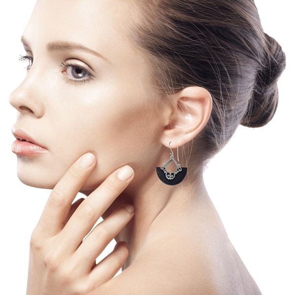 Alternate image for Sterling Silver and Lava Stone Fan Earrings from Bali Bali Fans