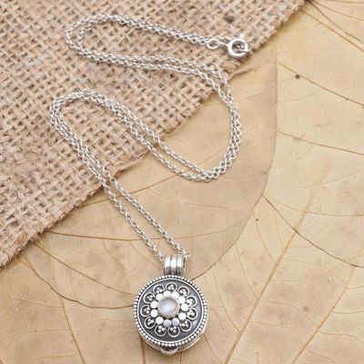 Alternate image for Rainbow Moonstone and Sterling Silver Locket Necklace Secret Stone