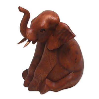 Alternate image for Hand Carved Suar Wood Baby Elephant Sculpture Elephant Child