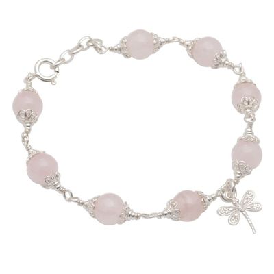 Alternate image for Rose Quartz Bead Charm Bracelet Sterling Silver Dragonfly Moonlight Dragonfly in Rose