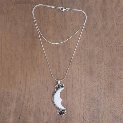 Alternate image for Garnet and Bone Crescent Moon Pendant Necklace from Bali Natural Moonlight