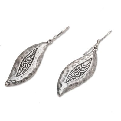 Alternate image for Hammered Sterling Silver Leaf Dangle Earrings from Bali Dewy Blades
