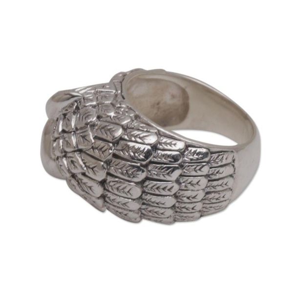 Alternate image for Bali Handmade Sterling Silver Owl Ring with Blue Topaz Eyes Gazing Owl