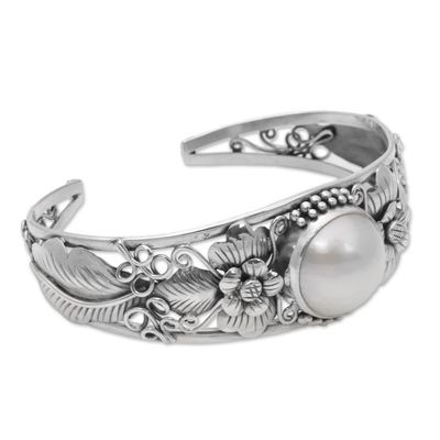 Alternate image for Floral Cultured Pearl Cuff Bracelet and 925 Silver from Bali Moonlight Vines