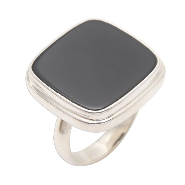 Alternate image for Square Black Onyx Cabochon Sterling Silver Cocktail Ring Black Tablet