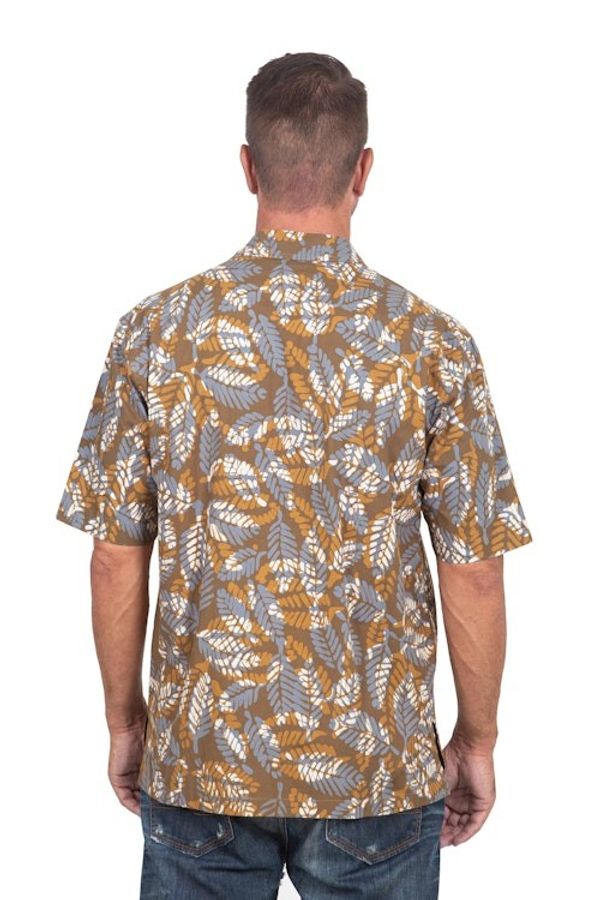 Alternate image for Mens Short-Sleeved Brown Cotton Batik Shirt from Bali Brown Leaf Shadows